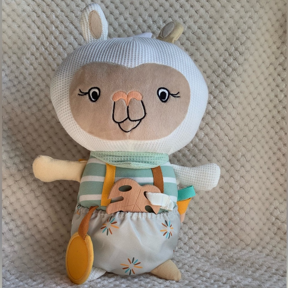 Coco Village Plush Llama Sensory Stuffed Animal Toy Mirror Crinkle Wood Teether